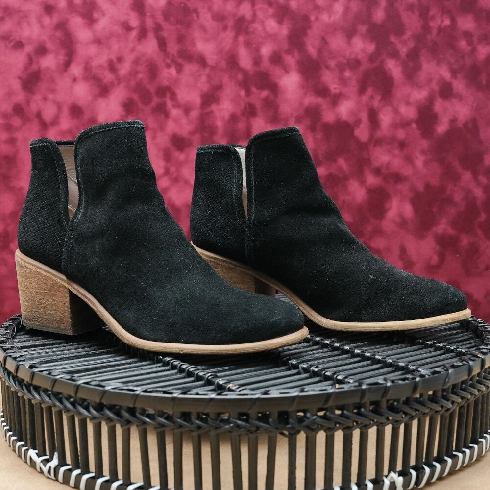 Hinge Women Summer Black Suede Western Boho Cutout Ankle Boots size 7.5